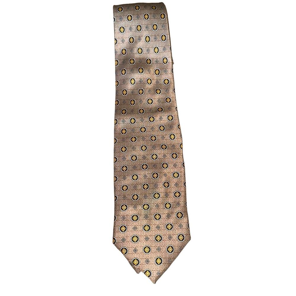 Vito Rufolo Silk Tie Italy Label Brown Gold Medallion 57x3.5